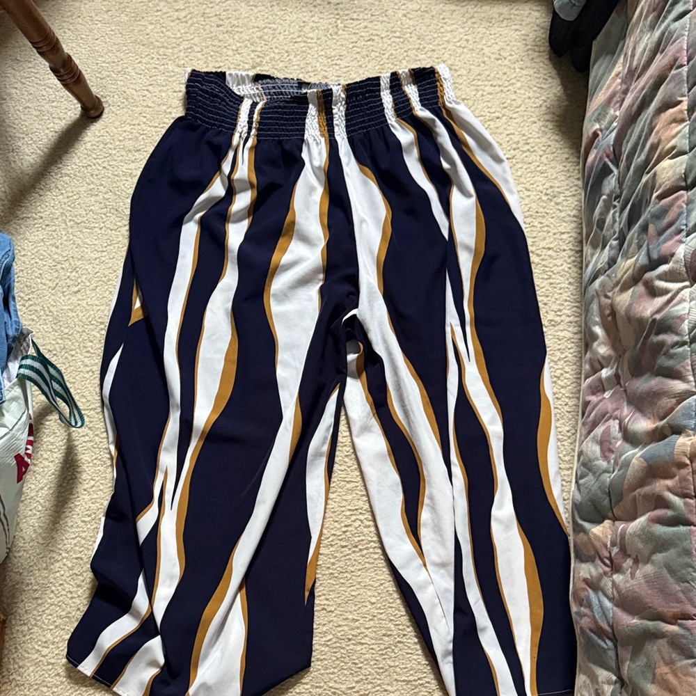 Navy, White & Mustard Striped  Lounge Pants